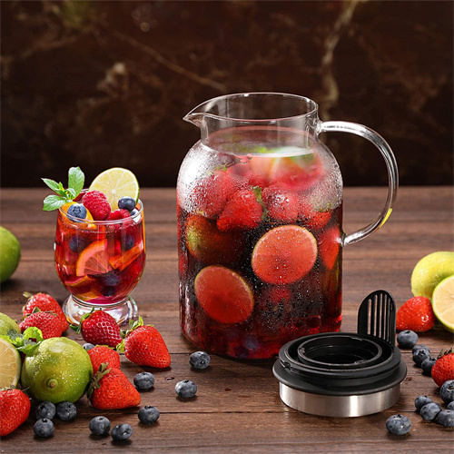 Glass Water Pitcher, Fruit Infuser Pitcher with Removable Lid, High Heat Resistance Infusion Pitcher for Hot/Cold Water, Flavor-Infused Beverage & Iced Tea – 2 Qt