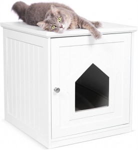 BIRDROCK Home Decorative Cat House & Side Table – Cat Home Nightstand – Indoor Pet Crate – Litter Box Enclosure – Hooded Hidden Pet Box – Cats Furniture Cabinet &...