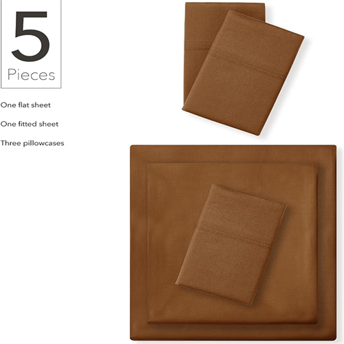 Nate Home by Nate Berkus 200TC 100% Cotton Percale 5-Piece Sheet Set | Crisp, Cool, and Breathable Bedding from mDesign – Twin Size – 1 Flat Sheet/1 Fitted Sheet/3 Pillowcases, Bronze (Camel)