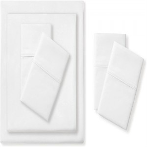 Nate Home by Nate Berkus 200TC 100% Cotton Percale 6-Piece Sheet Set | Crisp, Cool, and Breathable Bedding from mDesign – King Size – 1 Flat Sheet/1 Fitted Sheet/4 Pillowcases, Snow (Wh...