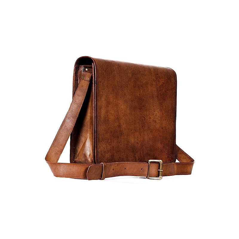 DEENIT'S Brązowa torba z prawdziwej skóry licowej na laptopa Ręcznie robiona teczka Listonoszka Męska torba typu Crossbody w stylu vintage (12x16x5 cali)