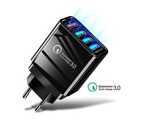CARGADOR RÁPIDO MULTI PORTO DE VIAXE 18W CARGADOR USB LIGERO QUALCOMMN 3.0 4 PORTOS