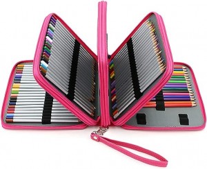 BTSKY®Colored Pencil Case Holder- Lub Peev Loj Loj Deluxe PU Tawv Cia Cwj Organizer tuav 160 cwj mem nrog kov pluaj rau Tsev Kawm Ntawv Qib Siab Chaw Ua Haujlwm Watercolor Pencils Organization