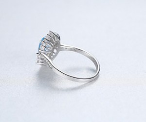 Blue Gemstone 925 Silver Jewelry Women's Engagement Gift Set Zircon Ring SR0334