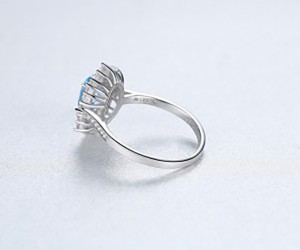 Xoias de prata 925 de pedra preciosa azul Conxunto de regalo de compromiso para mulleres Anel de circonita SR0334