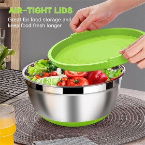 LIANYU 10 Piec Mixing Bowls Set and Fine Mesh Strainer Set, Nesting Mixing Bowl with Airtight Lids, Size 7, 3.5, 2.5, 2, 1.5, 1QT, Large Metal Bowls for Baking Cooking Food Storage