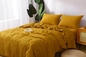 L Linen World Linen Duvet Cover Set 100% Stone Washed French Flax Pure Linen Duvet Covers Cooling Duvet Cover Twin Size Linen Bedding Set 1 Linen Duvet Cover 1 Pillowcases (Yellow,Twin)
