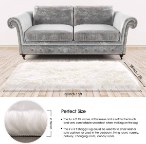 KMAT Fluffy Rug Faux Sheepskin Fur Rug for Room Decor,3ft x 5ft Ultra Soft Anti-Slip Area Rug Carpet for Bedroom,Living Room,Nursery,Changing Room,Vanity Chair/Couch/Sofa Cover,Machine Washable(White)