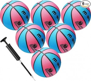 Wettarn 6 Pcs Basketballs Bulk Size 5 Rubber Basketballs for Kids 27.5 Inch Basketball Outdoor Indoor Youth Official Basket Ball with Pump Set for Basketball Games Training
