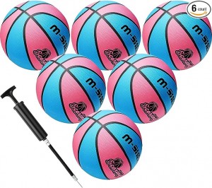 Wettarn 6 Pcs Basketballs Olopobobo Awọn bọọlu inu agbọn Rọba 5 fun Awọn ọmọde 27.5 Inch Bọọlu inu ita gbangba Awọn ọdọ Iṣeduro Bọọlu Agbọn Iṣiṣẹ pẹlu Eto fifa soke fun Awọn ere bọọlu inu agbọn