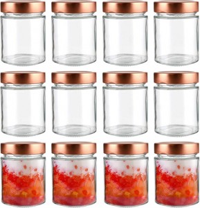 Yopay 12 Pack 6oz Glass Jars, Clear Round Candle Jars with Gold Lids, Empty Food Storage Containers, Canning Jar For Yogurt, Spice, Powder, Liquid