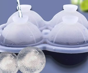 Molde de silicona para fabricar bolas de xeo de 4 cavidades con tapa