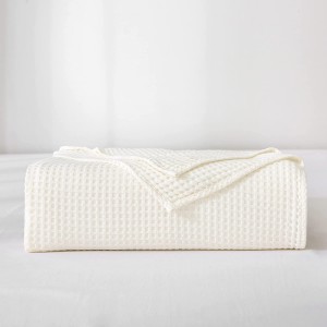 L Linen World Cooling Bamboo Blankets for Hot Sleepers to Keep Cool, 100% Viscose from Bamboo Waffle Weave Bed Throw Blanket (White, 104x91inches)