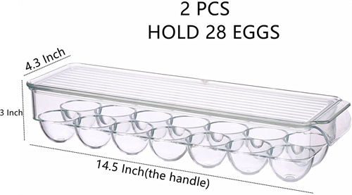 Cq acrylic Clear Plastic Egg Holder for Refrigerator,2 PACK Egg Storage Container Organizer Bin,Large Capacity Home Egg Fresh Storage Box With LId and Handle for Fridge,Stackable Deviled Egg Tray