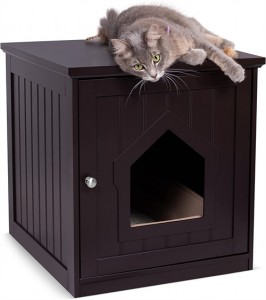 BirdRock Home Decorative Cat House & Side Table – Cat Home Covered Nightstand – Indoor Pet Crate – Litter Box Enclosure – Hooded Hidden Pet Box – Cats Furniture C...