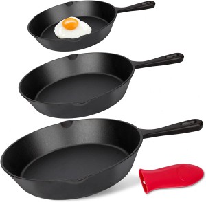 Zvonema ZNM Cast Iron Skillet, Pre-Seasoned Skillet Set of 3, Kitchen Frying Pan with Silicone Handle – Indoor & Outdoor Use, Grill, Stovetop, Induction, Oven Safe Nonstick Cookware (6”,...
